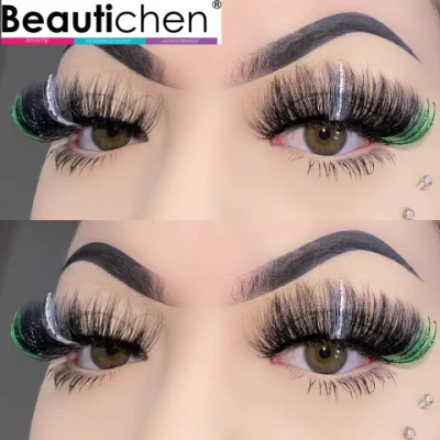 Beautichen Eyeliner-Wimpern, farbige falsche Wimpern, dicke, flauschige Nerz-Wimpern, volle, flauschige, dramatische natürliche Wimpern mit glänzenden, glitzernden 3D-Nerzwimpern