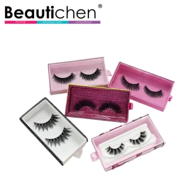 Beautichen Beheizte Wimpernzange aus gefälschter Seide, vegan, künstliche Nerz-Wimpern, Großhandel, 3 Paar Make-up, falsche Faser-Augenwimpern, weiches schwarzes Band, synthetische Streifenwimpern