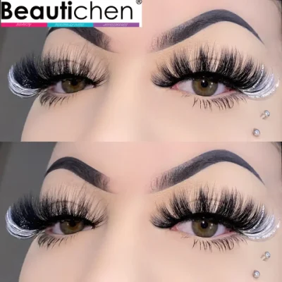 Beautichen Wimpernverkäufer, 15–25 mm, farbige falsche Wimpern, dicke, flauschige Nerz-Wimpern, volle, flauschige, dramatische natürliche Wimpern mit glänzenden, glitzernden 3D-Nerzwimpern